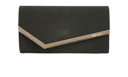 Emmie Glitter Clutch, &pound;250, Handbags, Black, Leather, Front view